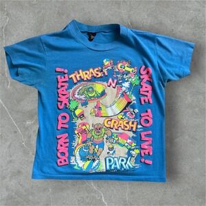 Oasis T‎ Shirt Kids Medium Blue Zoo Crew Born To Skate Crash Park USA Made